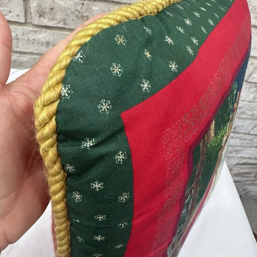 Vintage Old World Santa Claus Christmas Pillow 15x15 Snow St. Nick Holiday Gold